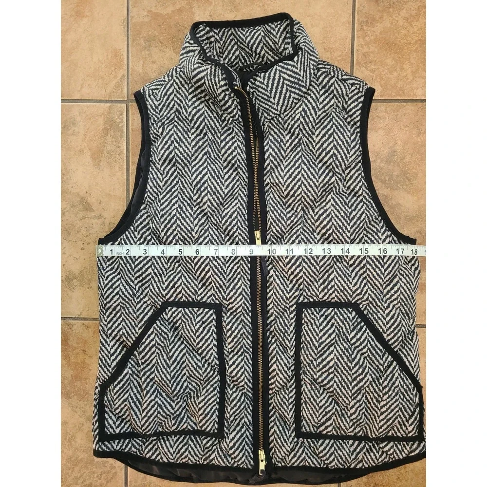 J CREW EXCURSION HERRINGBONE PUFFER QUILTED VEST‎ HERRINGBONE BLACK Med